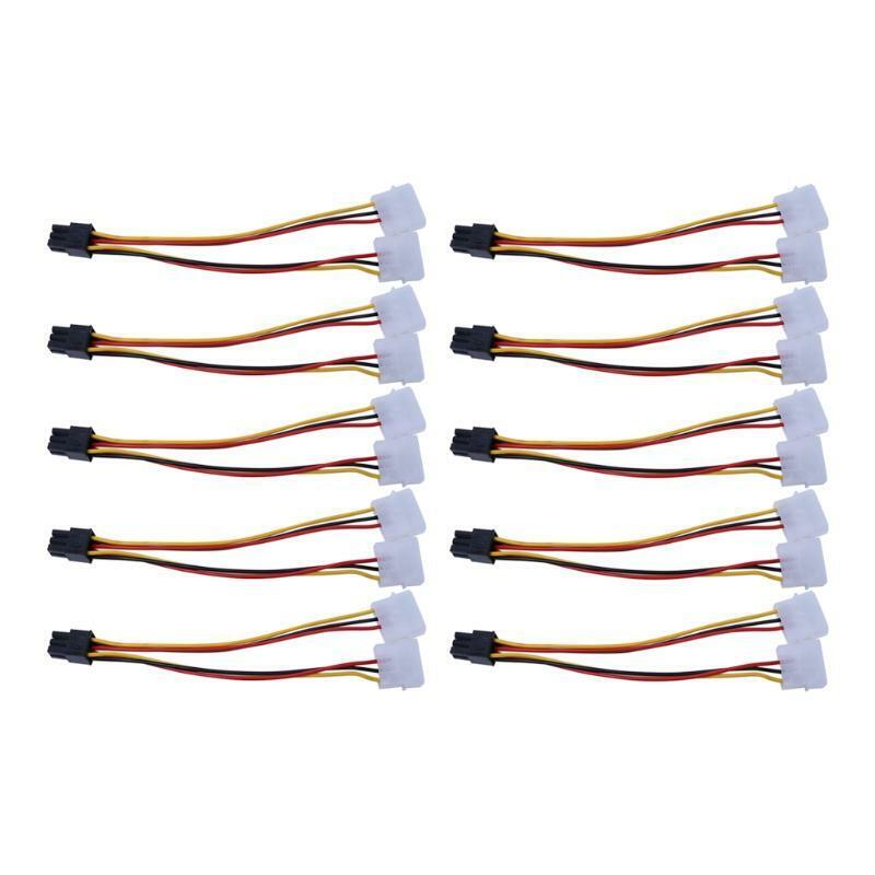 10Pcs/Set Dual Molex 4-Pin To One PCI-E 6-Pin Power Connector Y Adapter Cable