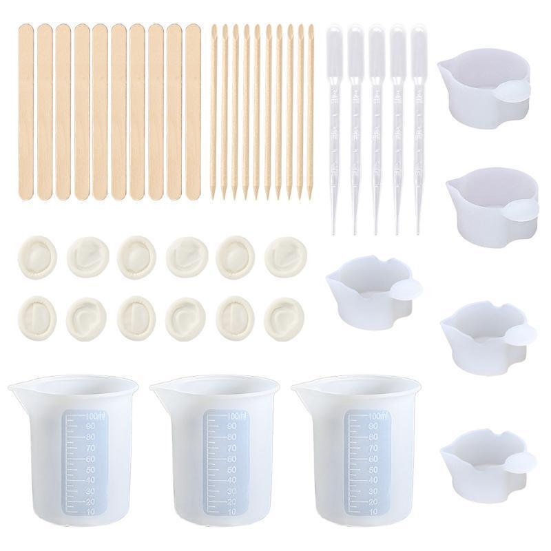 43 Pcs Silicone Measuring Cup Card Slot Mixing Cup Finger Cots Wooden Stirrer