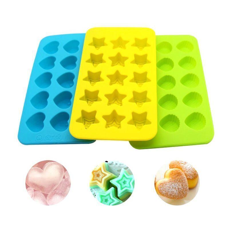3-in-1 Chocolate Mould 15 Grid Hearts Stars Shells Shape Oven Pan Bake Cookies
