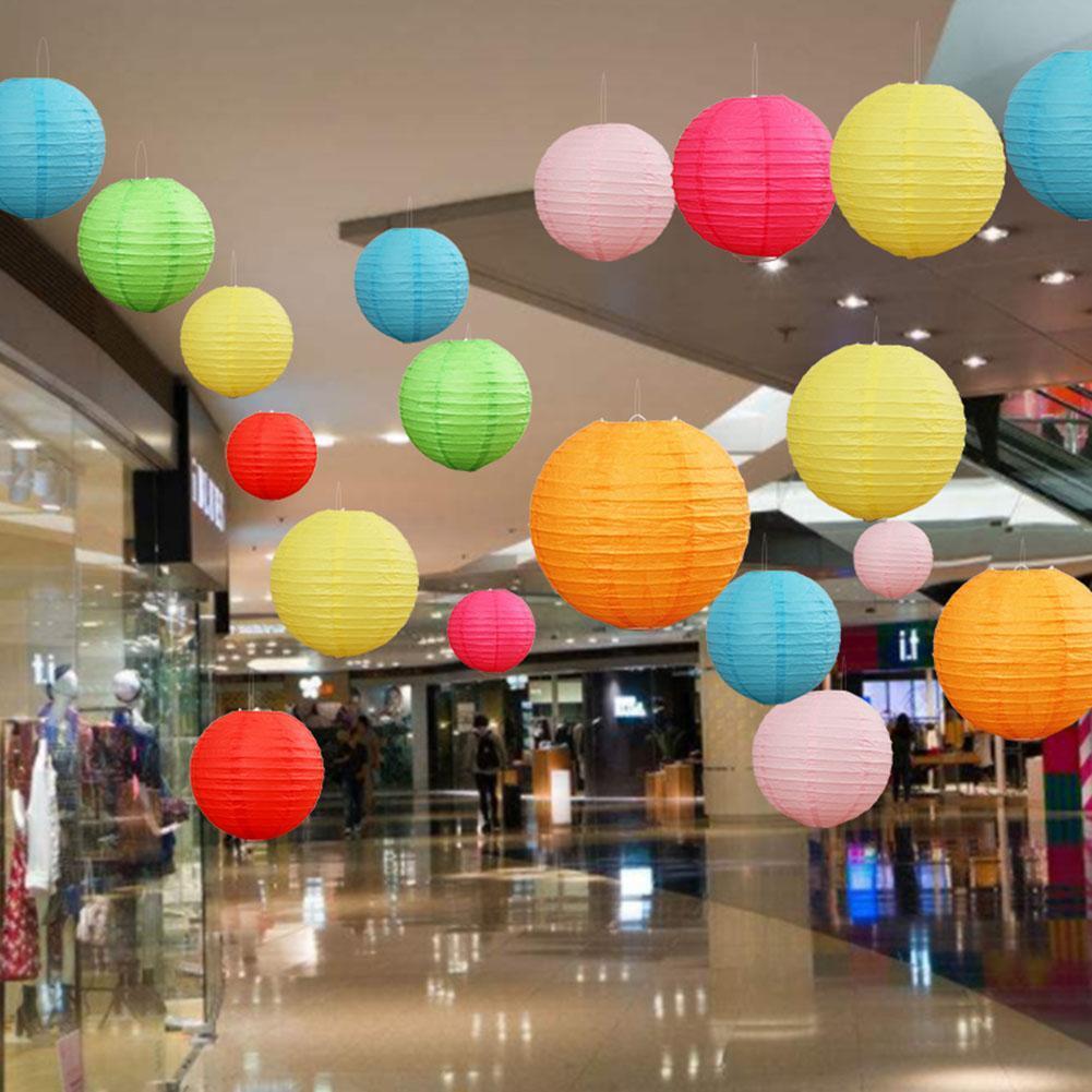 10Pcs  Round Chinese Paper Lantern DIY Paper Ball Lamp Party Decor(White)