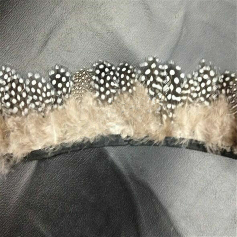 1M Black White Guinea Fowl Feather Fringe Trim for Crafts Costume Sew Millinery