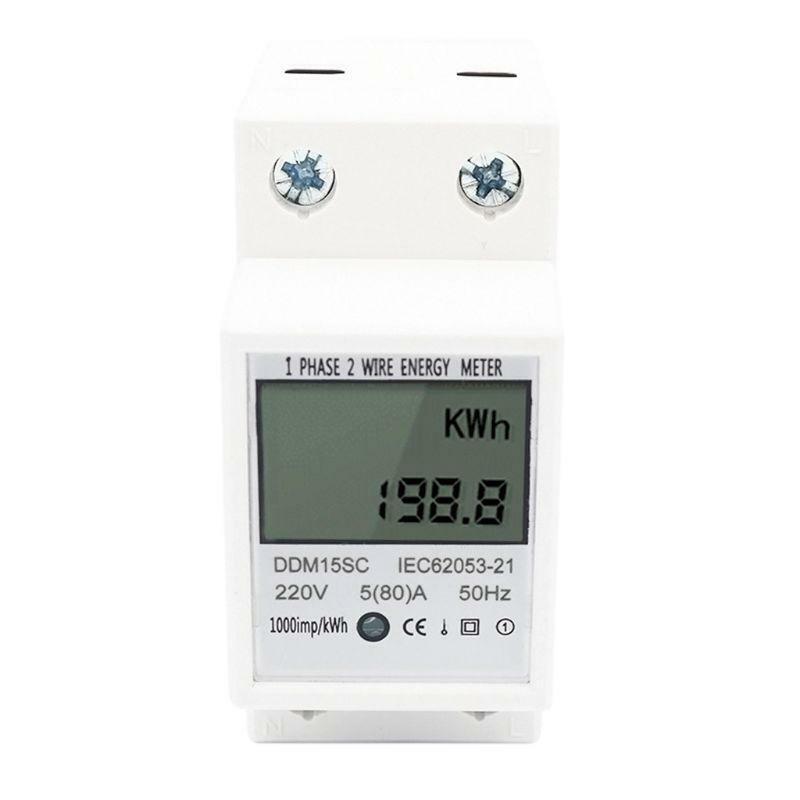 Digital Energy Meter 1 Phase 2 Wires 5(80)A Din Rail Electronic Energy KWh Meter