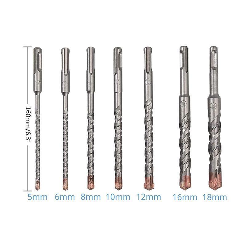 7 Pieces SDS-Plus Electric Hammer Drill Bit Set Impact Drill Bits Hard Alloy