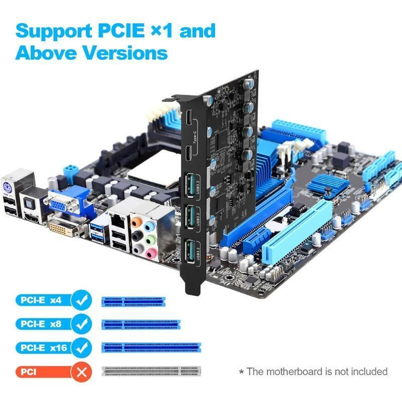 Multi-Port PCIe to USB 3.2 Gen 2 Expansion Card 20Gbps 3x USB Type-A 2xUSB-C
