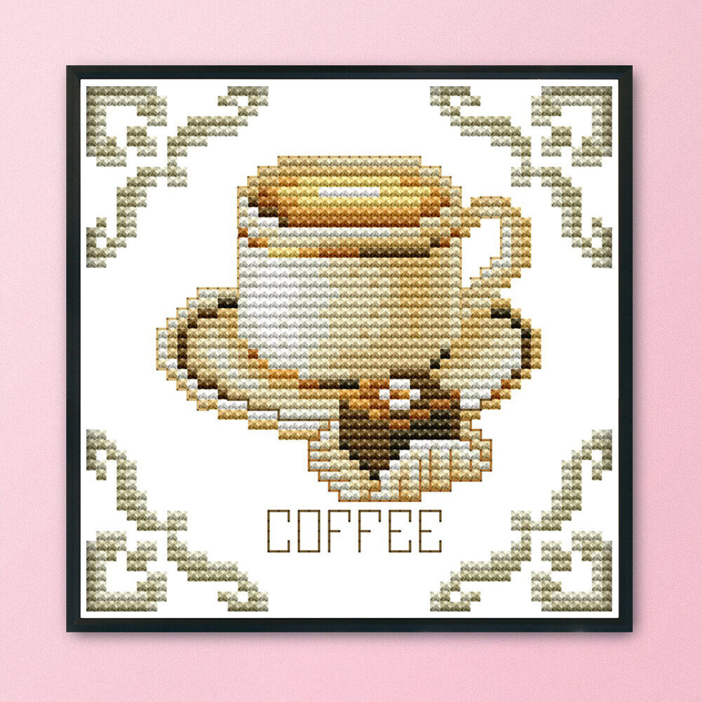 Cross Stitch 14CT Stamped Canvas DIY Embroidery Kits (J312 Coffee Dessert)