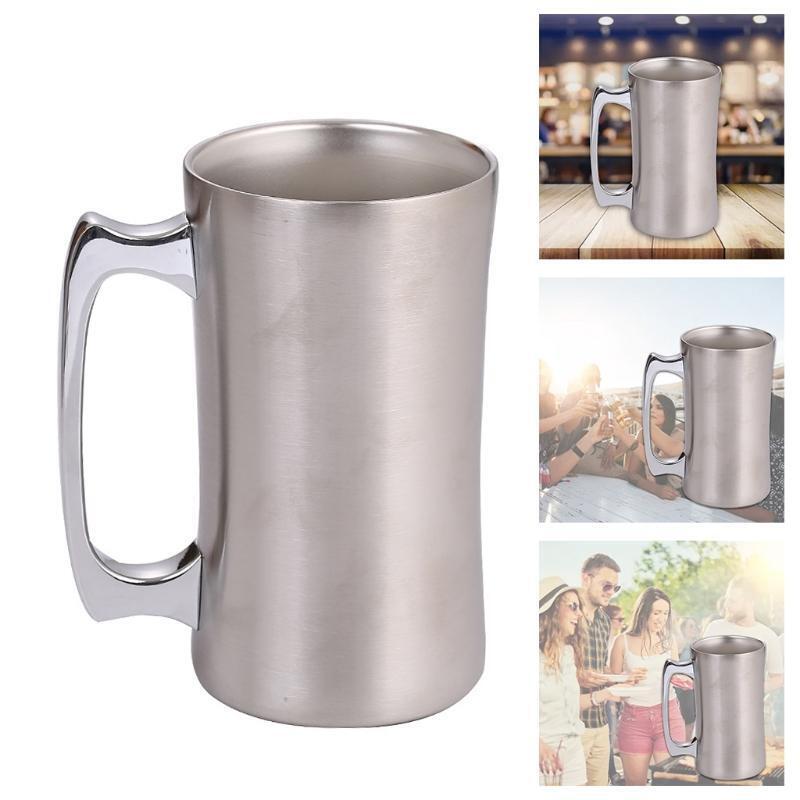 Double-Layer Thickened Vacuum Insulated Beer Mug Creative Single Handle Bottle