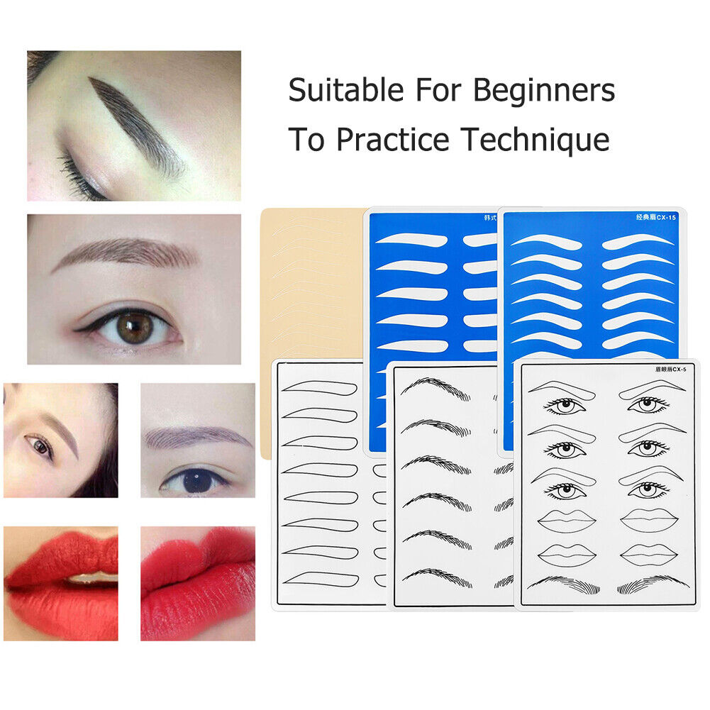6pcs Set Tattoo Practice Skin Permanent Makeup Eyebrows Beginner Training