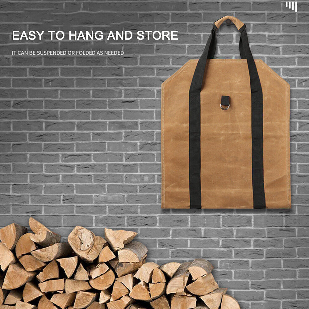 Firewood Storage Bag Wax Canvas Portable Outdoor Camp Logging Carrier Pouch