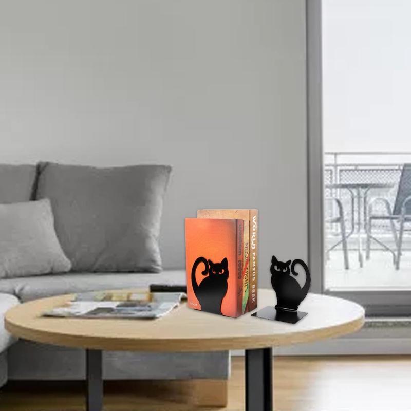 Stylish Hollow-out Cute Cat Metal Bookends for Office Desk Bookends for Bookcase