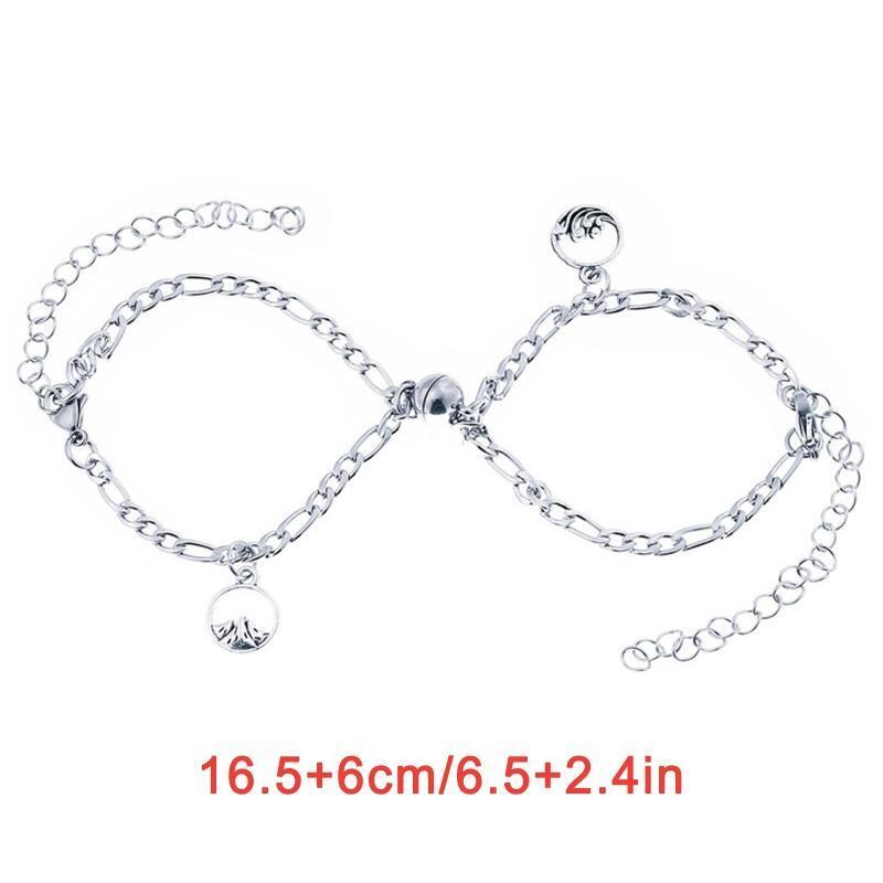 2x Mutual Attraction Cuban Chain Bracelets with Magnet Round Jewelry Gifts
