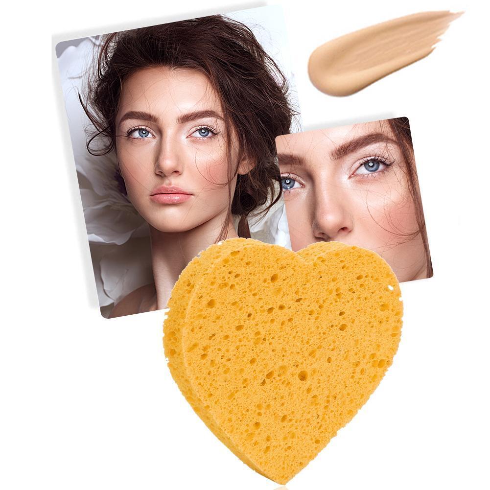 Heart Shaped Wood Pulp Cotton Face Cleansing Sponge Cosmetic Puff (Yellow)