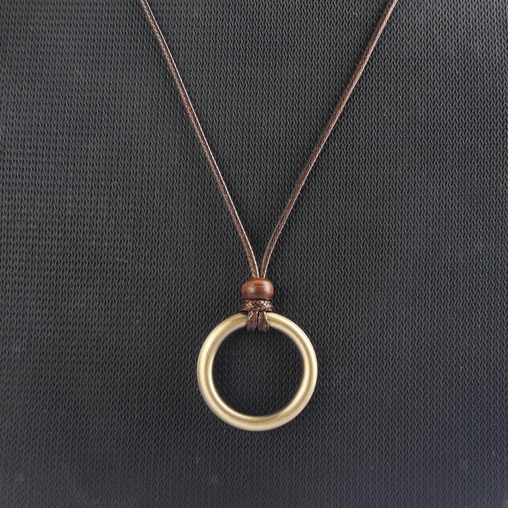 Wax Rope Braided Chain  Ring Pendant Necklace Classic Sweater Chain
