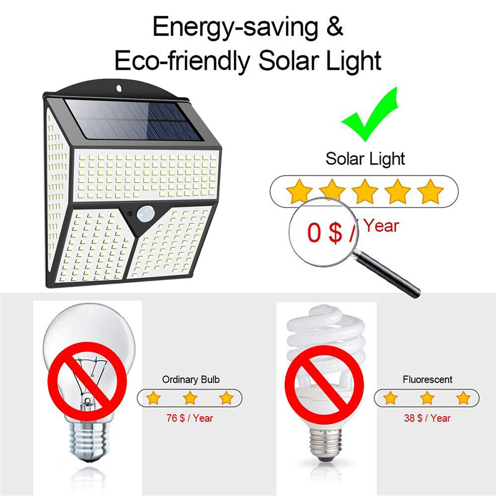 318 LED Solar Powered Lights Outdoor Wall PIR Motion Sensor Lamp (Single)