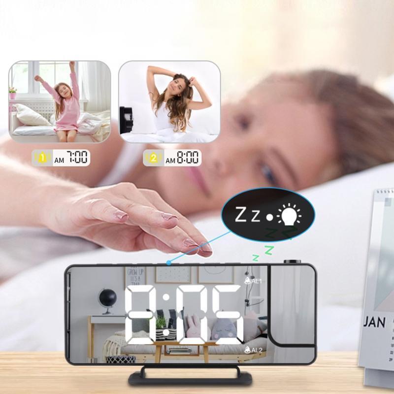 Digital Projection Rechargeable Mirror Alarm Clock with USB Charger LED Display
