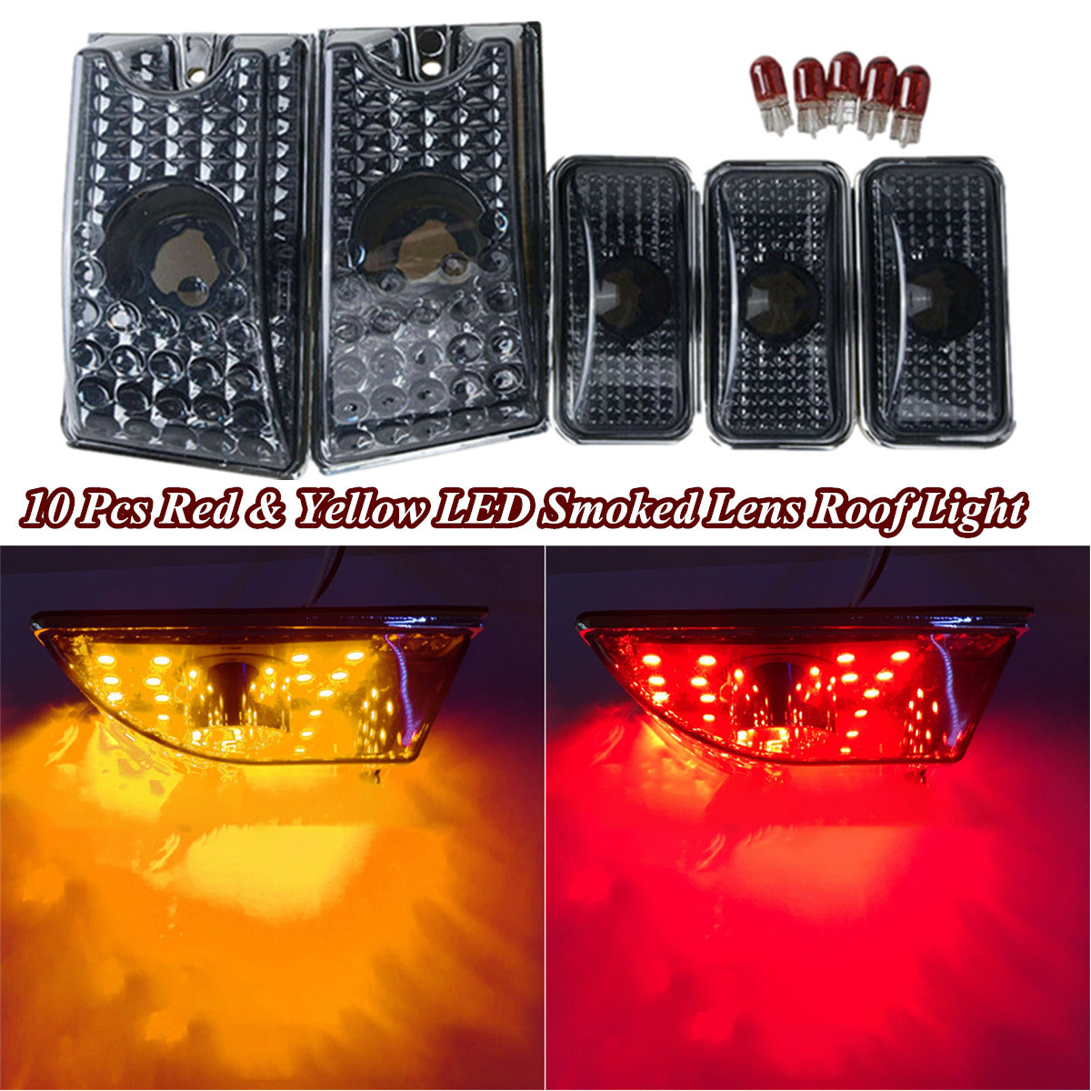 10 Pcs Yellow & Red LED Cab Marker Roof Top Lights Smoked For Hummer H2 2003-09