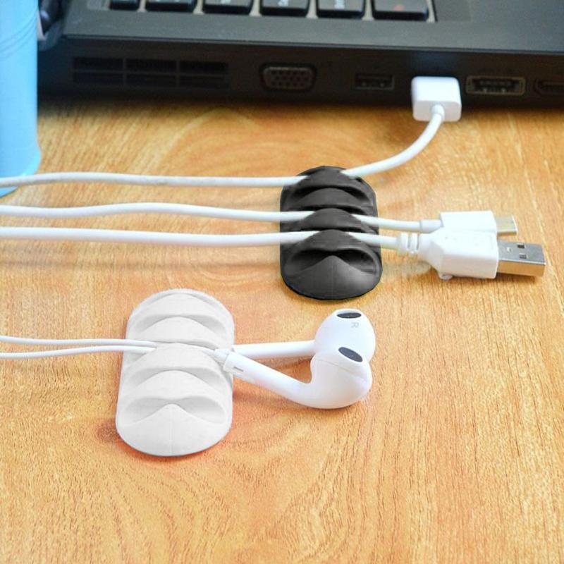 2Pcs 5-Clip Silicone Earphone Cable Winder Wire Organizer Cord Fixing Holder
