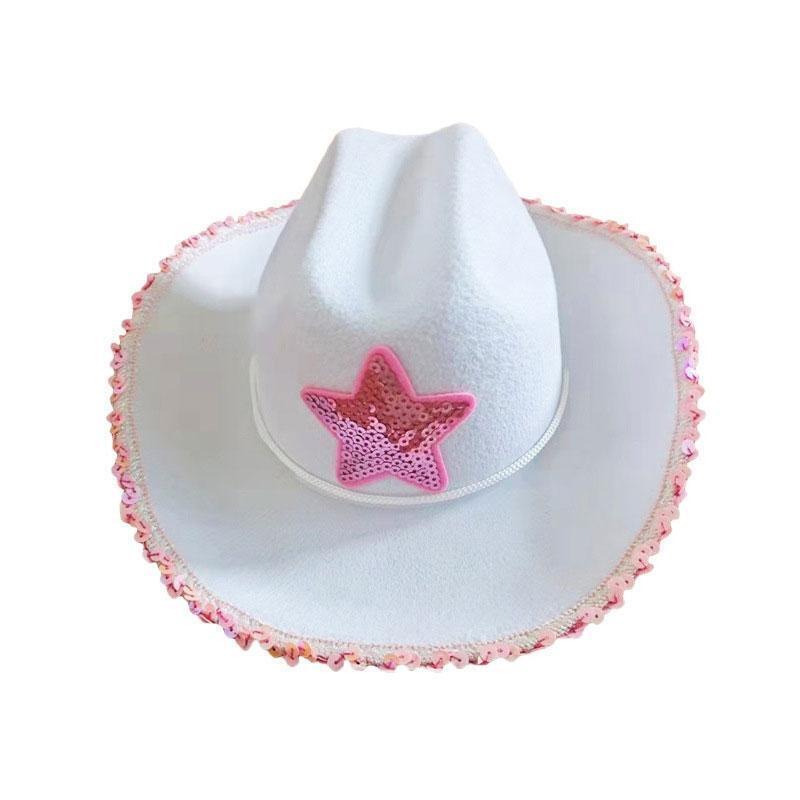 Modern White Cowgirl Hat White Felt Cap Western Style w/Wide Brim Rope Comfort