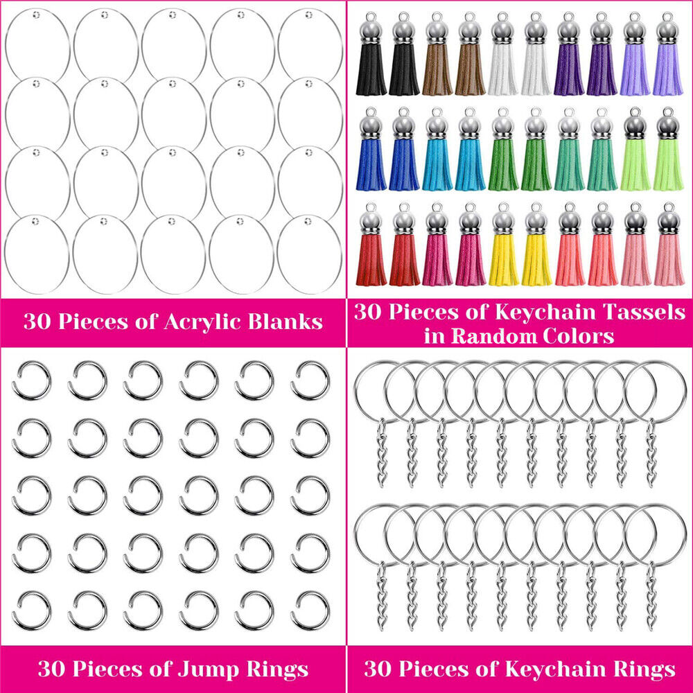 Party Blanks DIY Clear Acrylic Keychain Set Making Tassels Kit Vinyl Ornaments