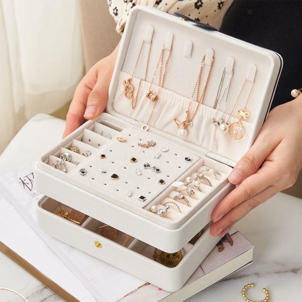 2x Doubel Layer Jewelry Box Studs Earrings Holder Chic with hanging hooks