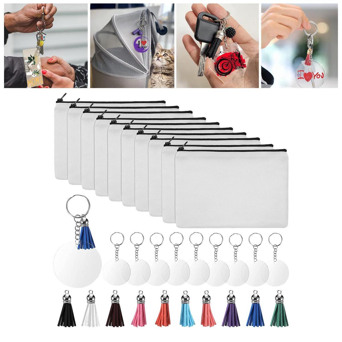 10 Pieces Keychain Blanks DIY Kit Pendant Heat Transfer for Present Making