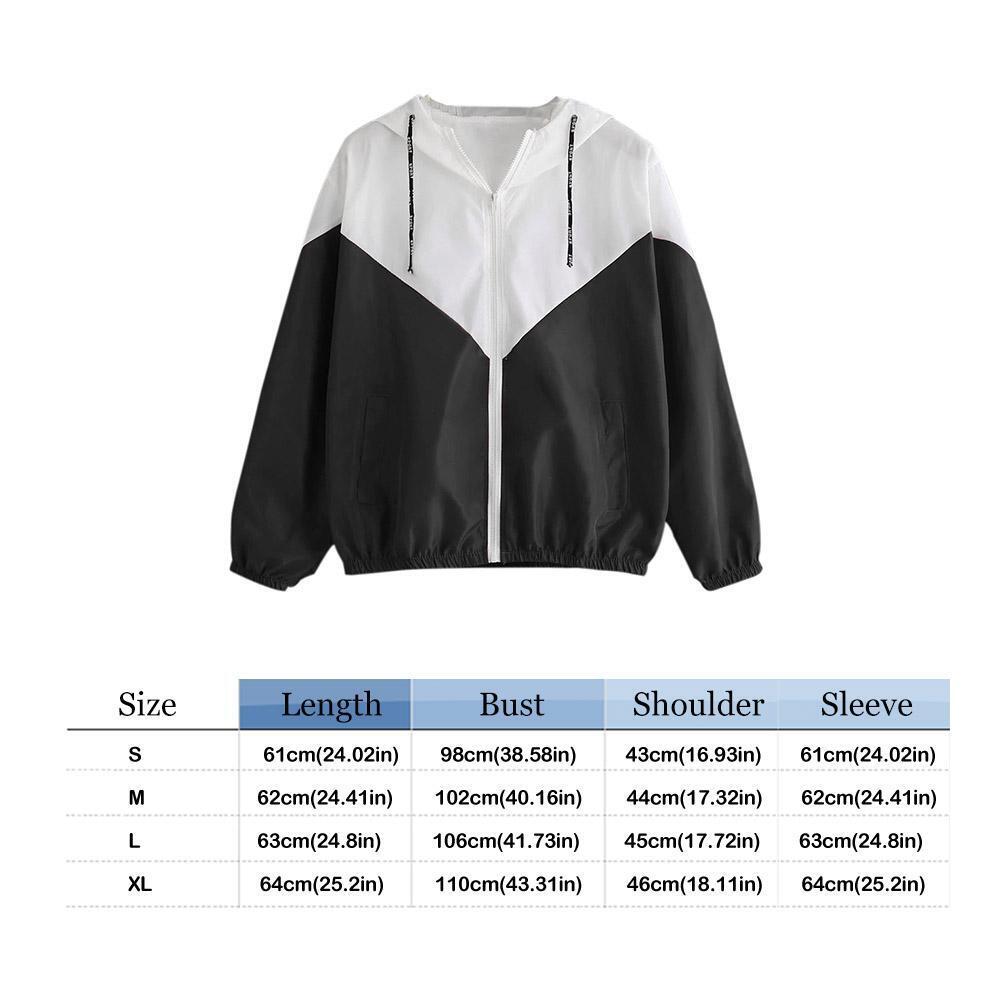 Women Fashion Patchwork Hooded Zipper Jacket Sports Casual Coat (Black M)