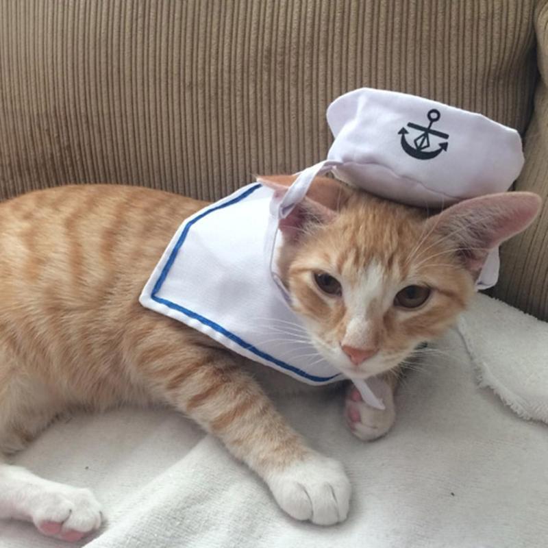 Pet Outfit Adjustable Dog Costume Cat Apparel Sailor-Suit Navy Hat with Shawl