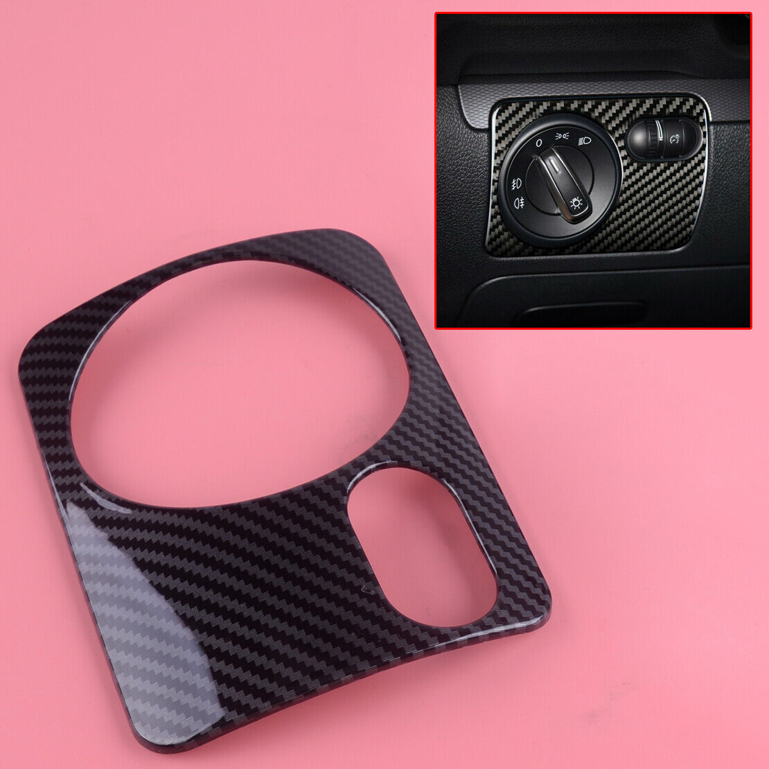 1x Carbon fiber Style Headlight Switch Panel Cover Trim fit for VW Golf 08-12 Ld