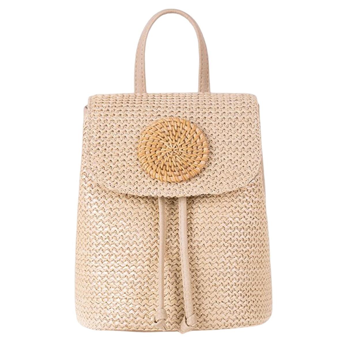 Straw Backpack Rattan Knitted Stylish Tote Handwoven for Summer Women Girls