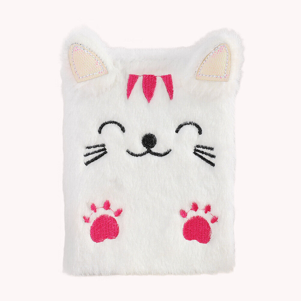 Cartoon Cat Plush Notebook Fluffy Daily Planner Journal Book (White)