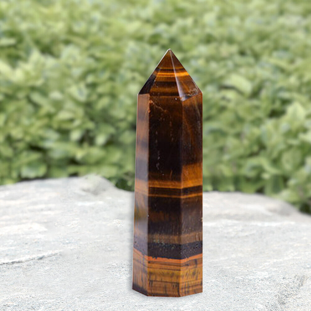 Natural Crystal Tiger Eye Quartz Point Wand Healing Chakra Energy Stone