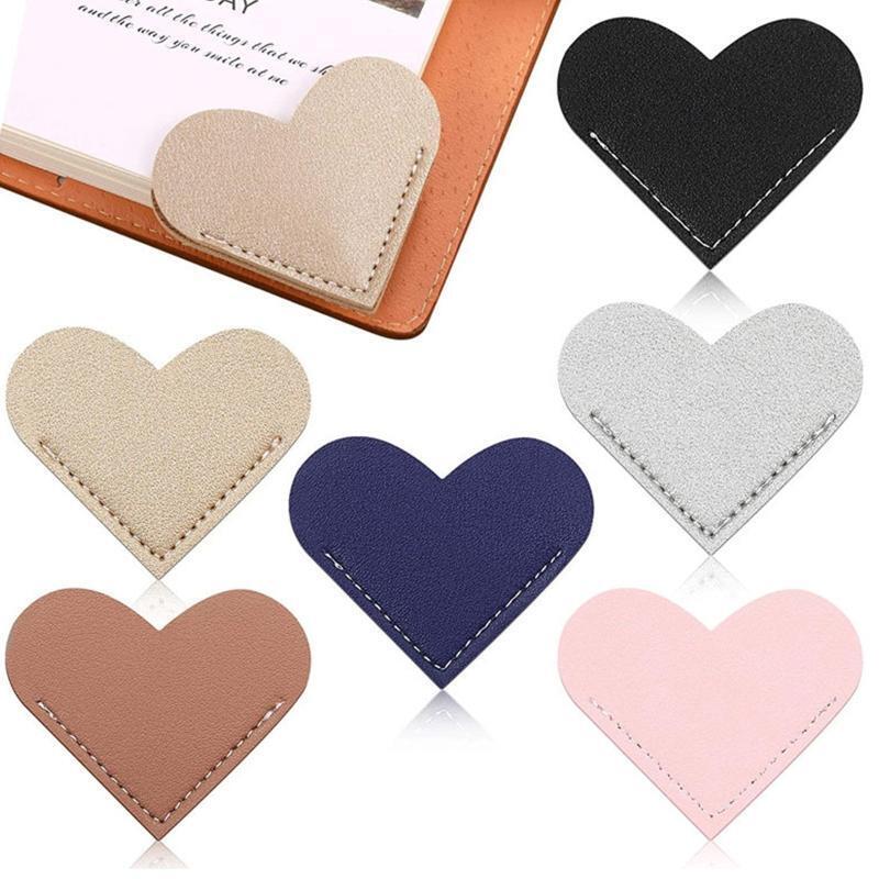 Pocket Bookmark Heart-shaped Leather Bookmarker Page Divider Page Clip 2''x2.2''