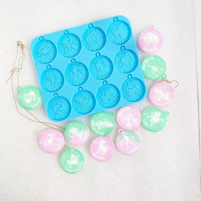 Round Twelve Constellations Earring Pendant Mirror Crystal Epoxy Silicone Mold