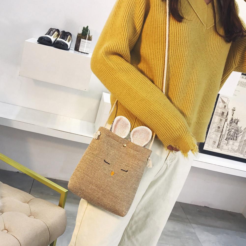 Women Rabbit Shape Cotton Linen Small Shoulder Bag Crossbody Bag(Khaki)