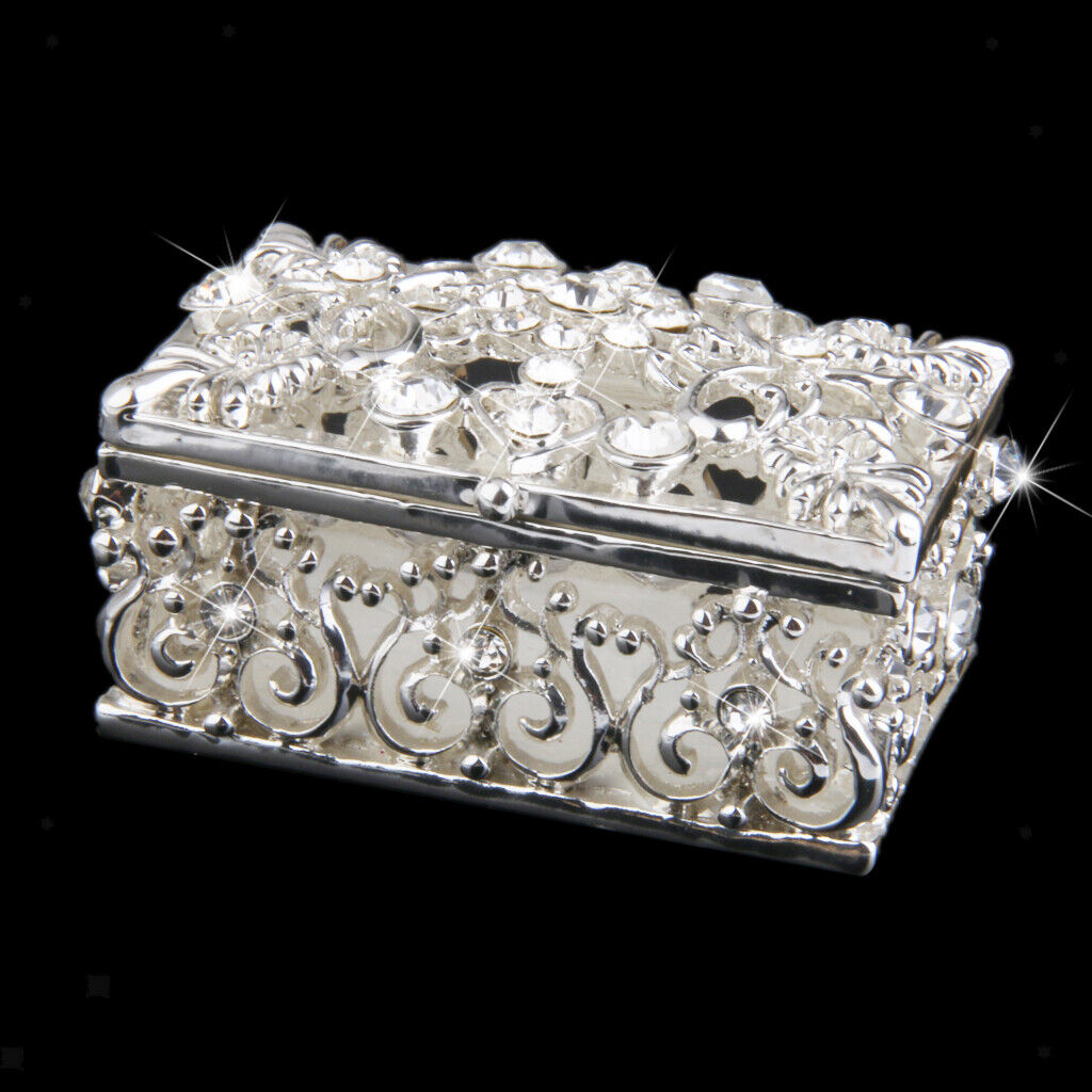 Small  Plated Crystal Rhinestone Hollow Enamel Jewelry Trinket Box