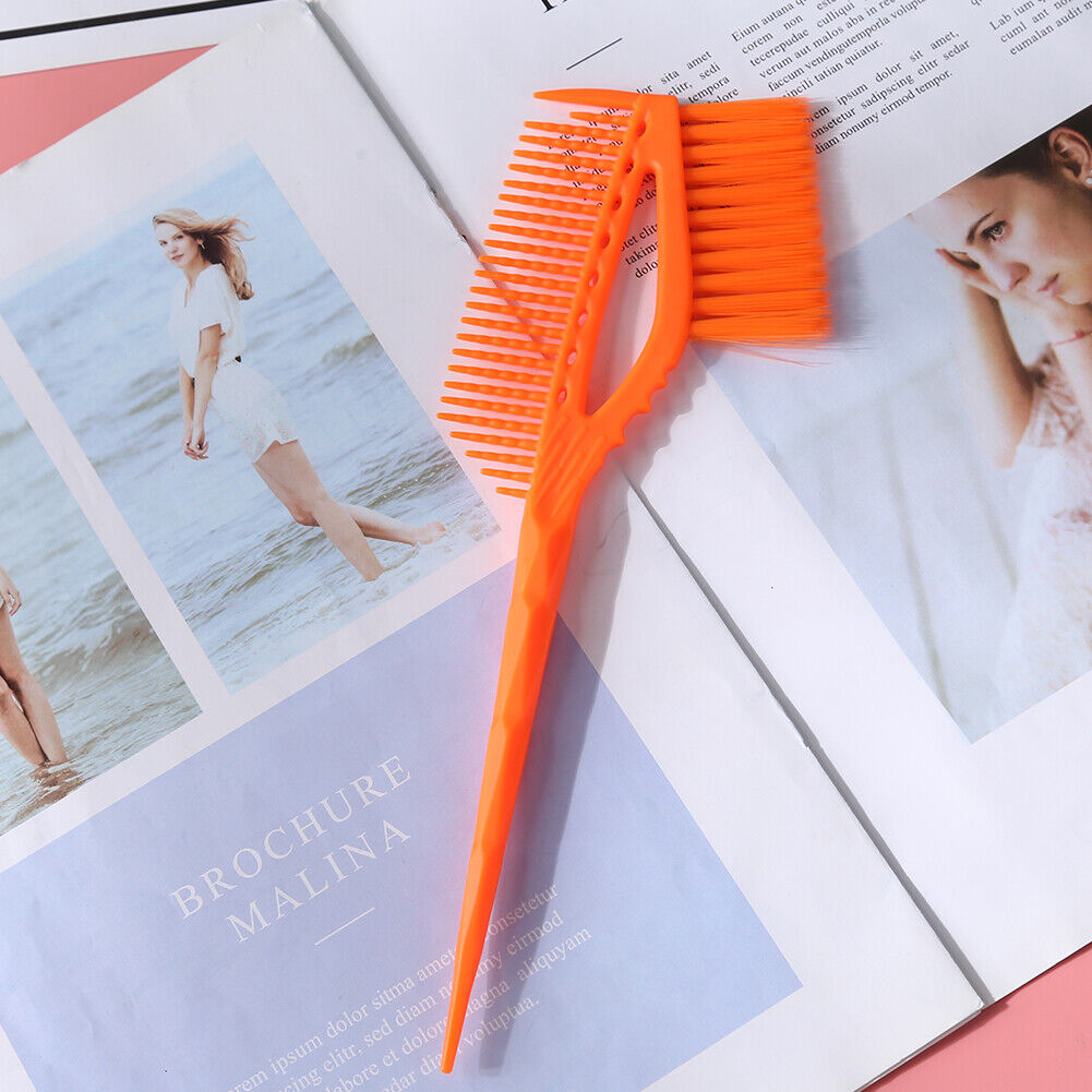 Barber Hair Dye Comb with Brush Plastic Hair Coloring Applicator (Orange)