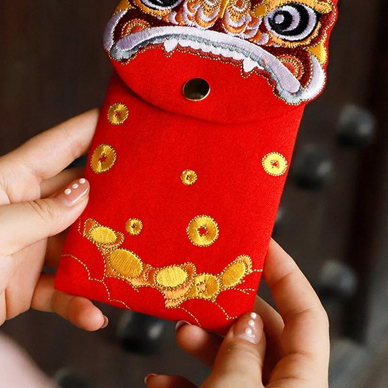 Chinese Red Envelopes HongBao Gift Wrap Bag Embroidery Tiger Lucky Money Pockets