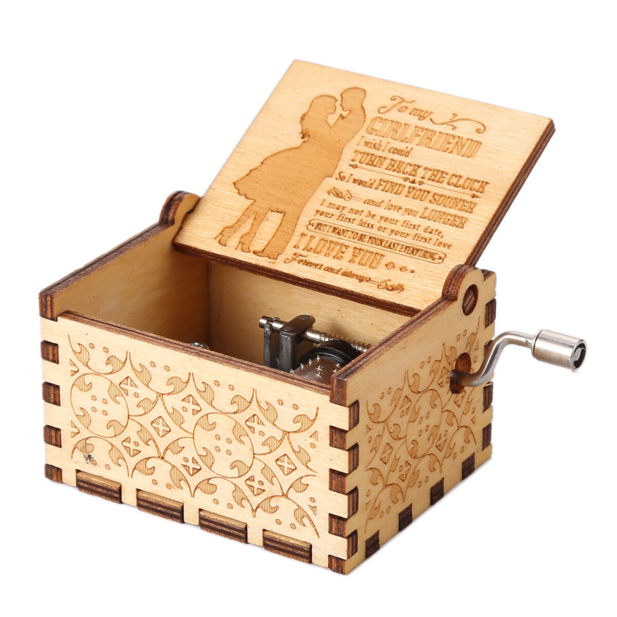 Wooden Music Box, Hand Crank Engraved Musical Box, Valentine Gifts (6)