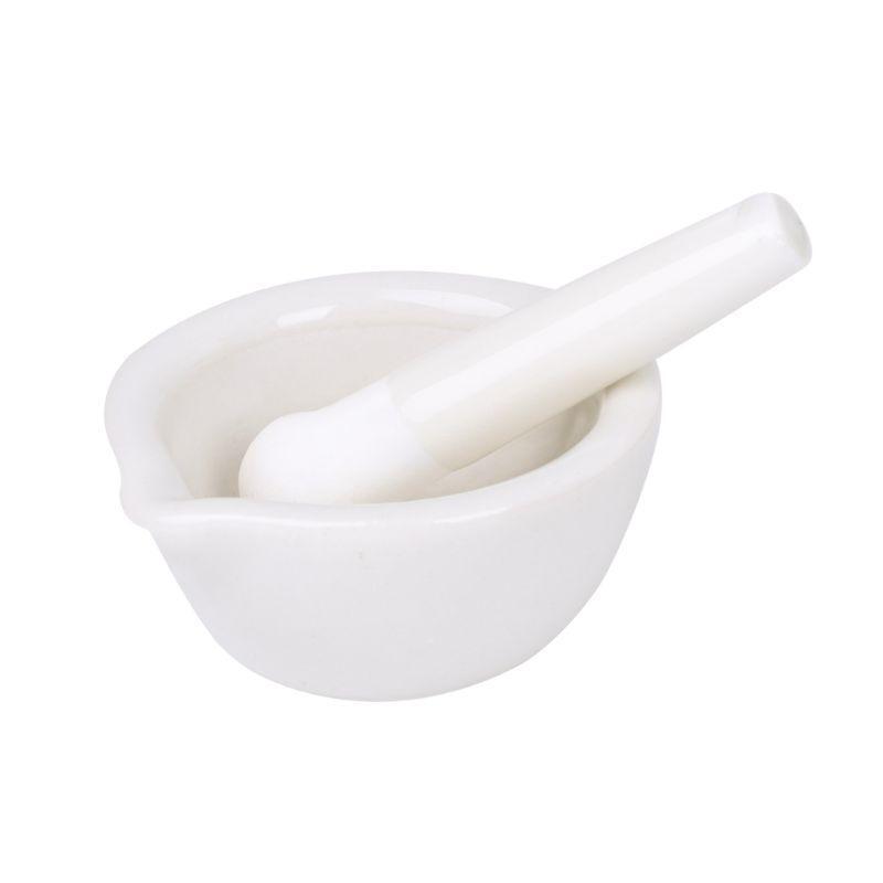 Porcelain Mortar and Pestle Set White Mixing Crusher Herbs Spices Pill Crusher
