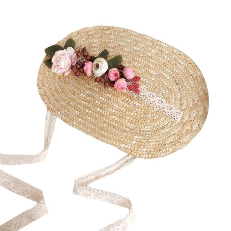 Flower Decor Women Sun Hat Lolita Tea Party Flat Hat Outdoor Beach Summer Cap