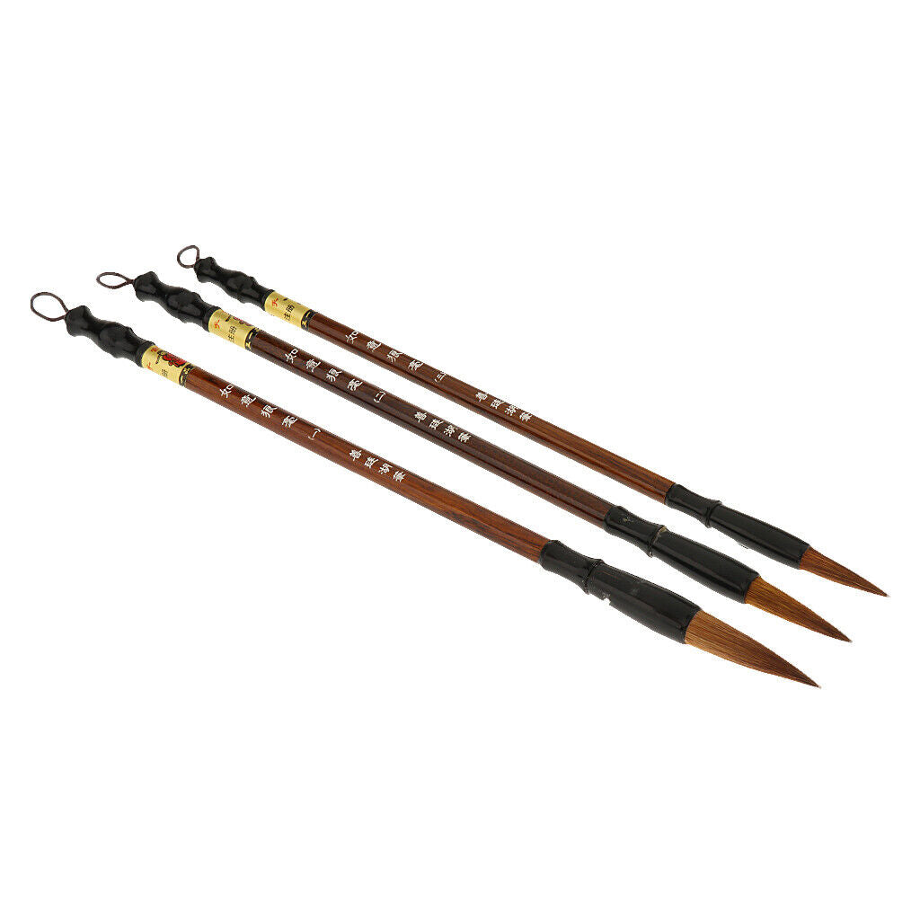 3 x Wolf Hair Brushes Chinese Sumi Calligraphy Brush Drawing Pen L/M/S Size