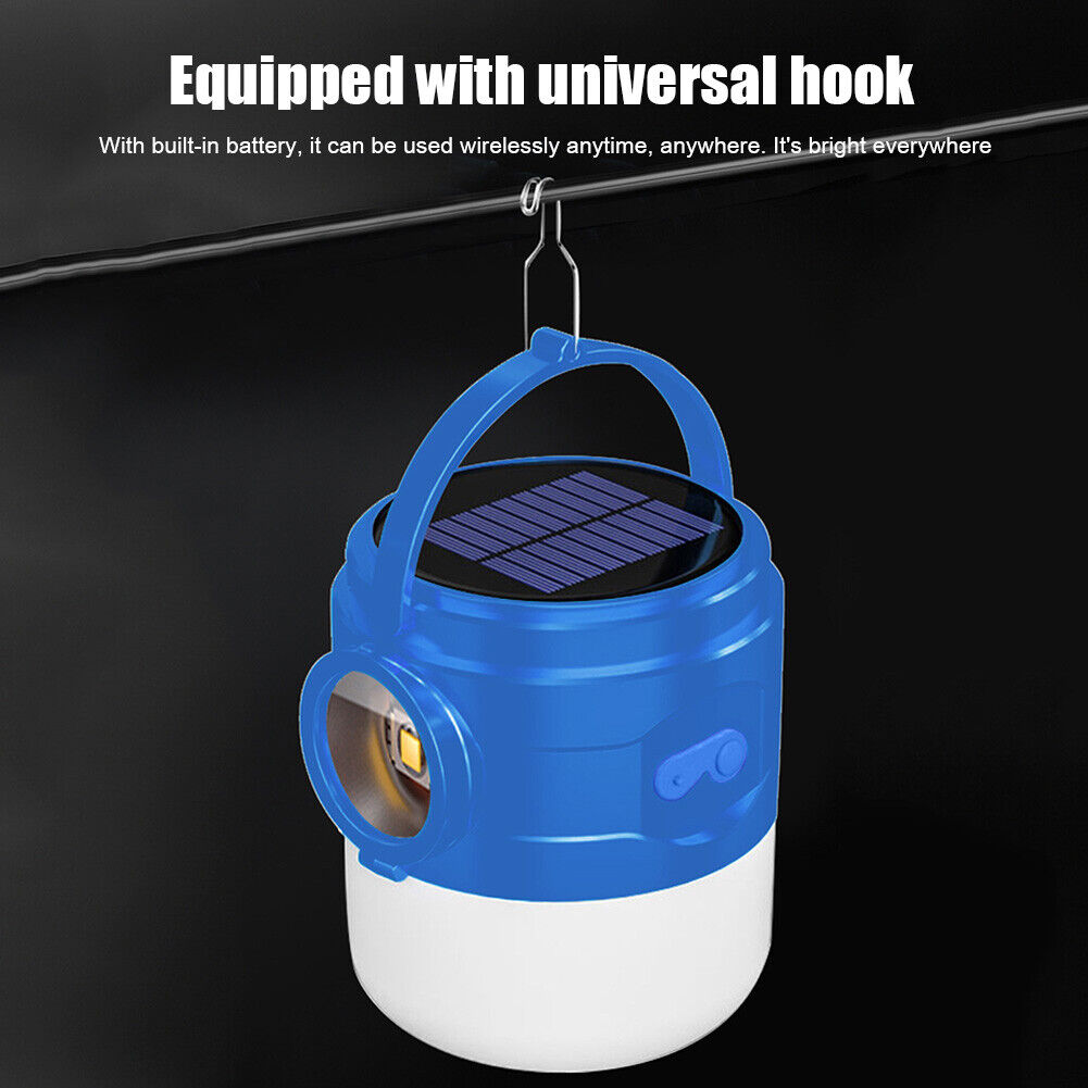 Solar LED Camping Light USB Rechargeable Bulb Outdoor Searchlight Tent Lamp