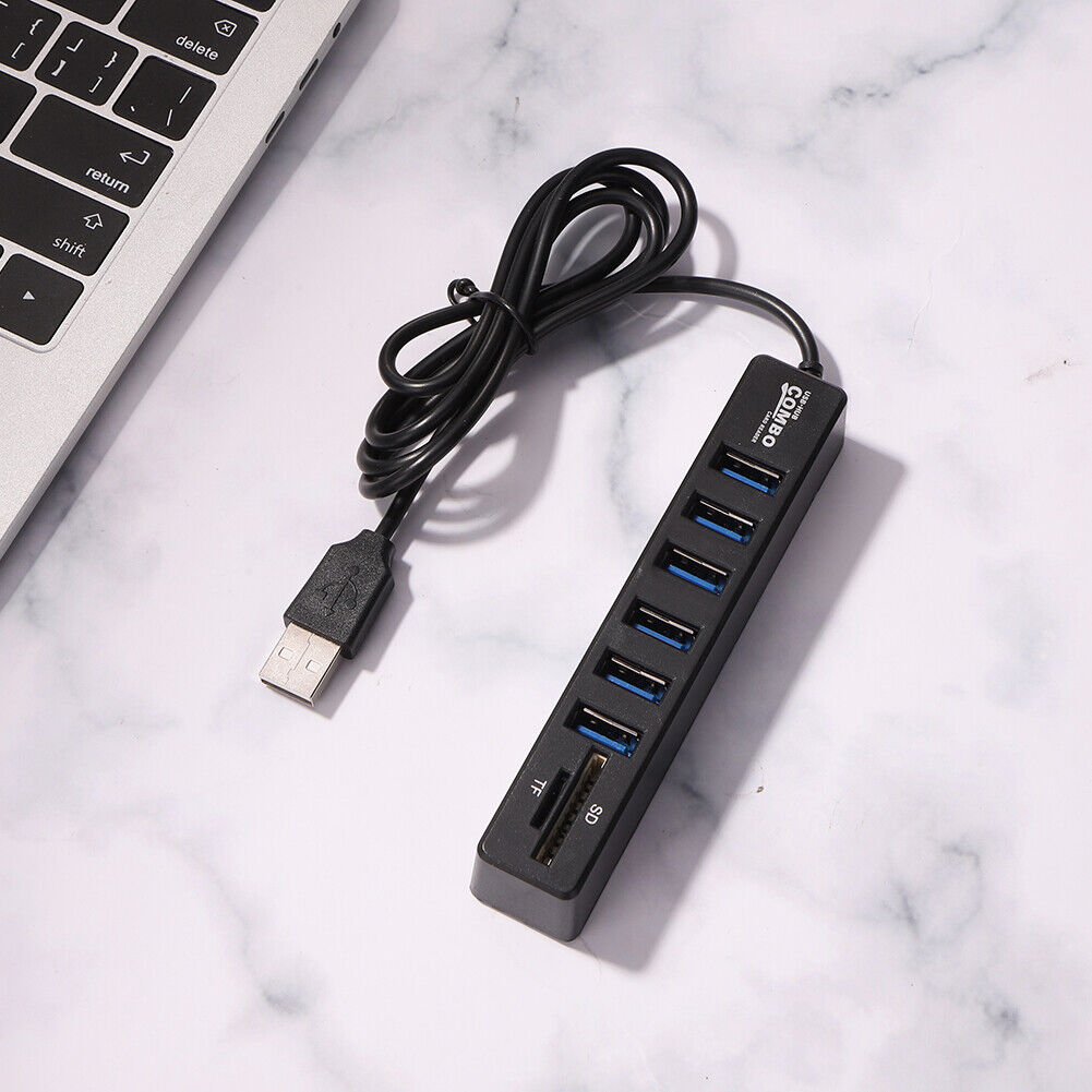 USB 2.0 HUB Adapter Multiple USB Splitter Power Hub Card Reader (8 Ports)