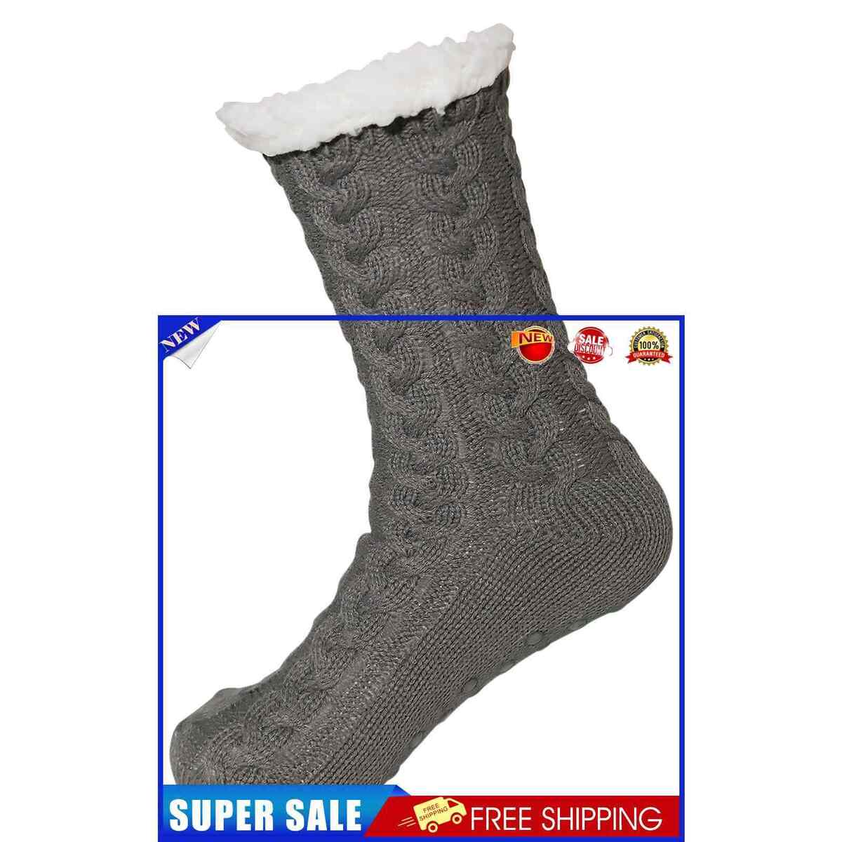 Womens Slipper Fuzzy Socks Plush Warm Thick Fleece Lined Stocking (Grey)