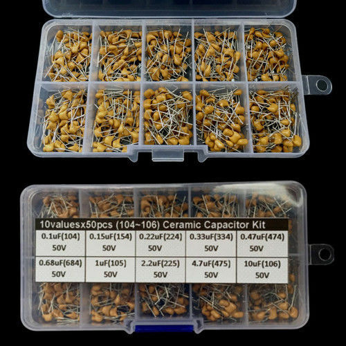 0.1uF~10uF (104~106) 10values x50 Multlayer Ceramic Capacitor Assorted kit box