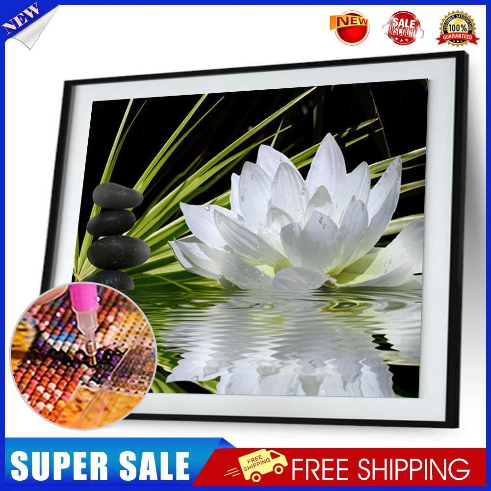 40x30cm White Lotus DIY 5D Diamond Painting Cross Stitch Needlework Craft