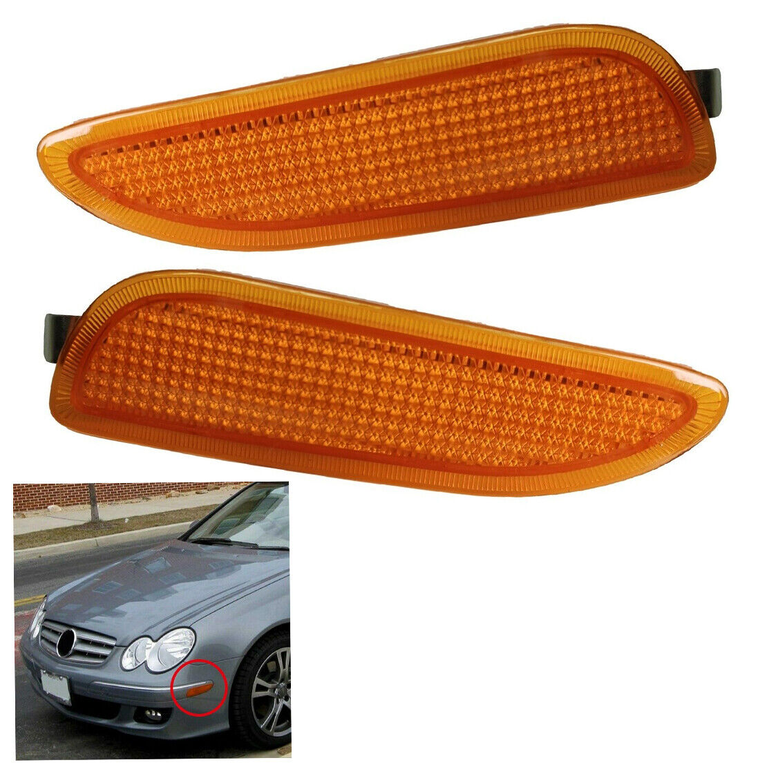 Amber Front Bumper Side Marker Lights Pair Fit For Mercedes Benz W209 CLK Class