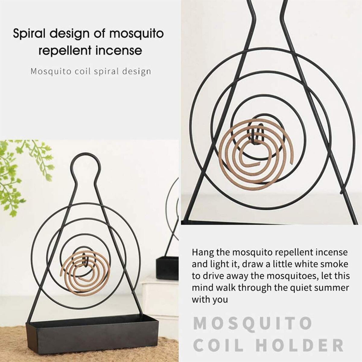 Mosquito Coil Holder - Iron Nordic Hanging Incense Burner Holder - Black