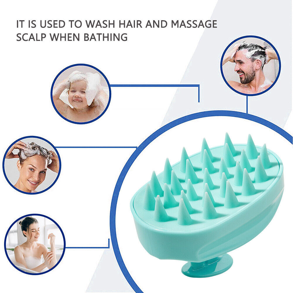 Silicone Head Smooth Hair Massage Brush Bath Scalp Stimulate (Lake Blue)