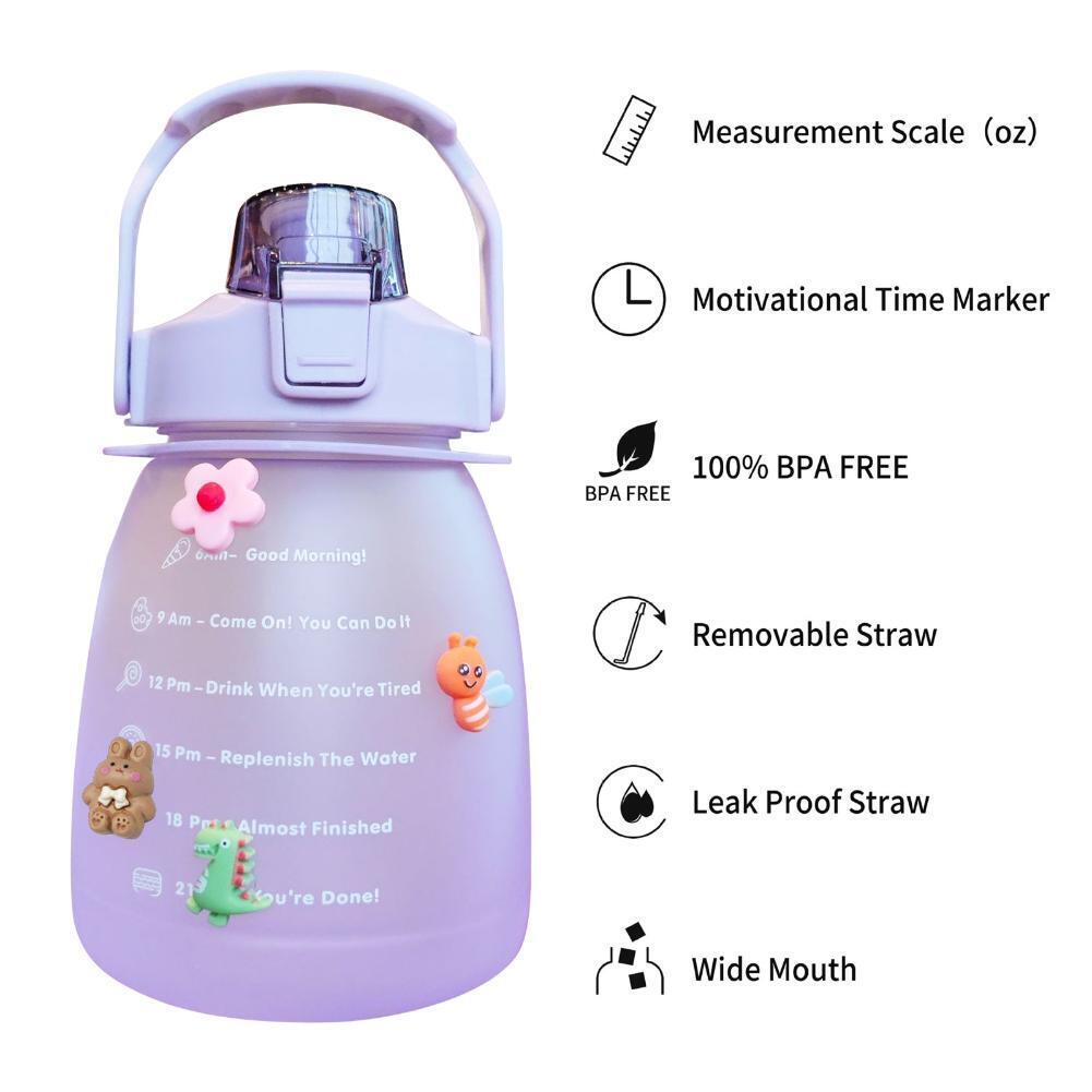Water Bottle - Cute Belly Bottles Water Jug with Time Marker 1.3L (Pink)
