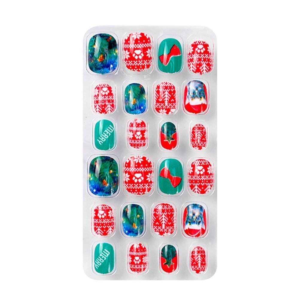Tips Halloween Christmas Self Adhesive Press On Kids False Nails Full Cover